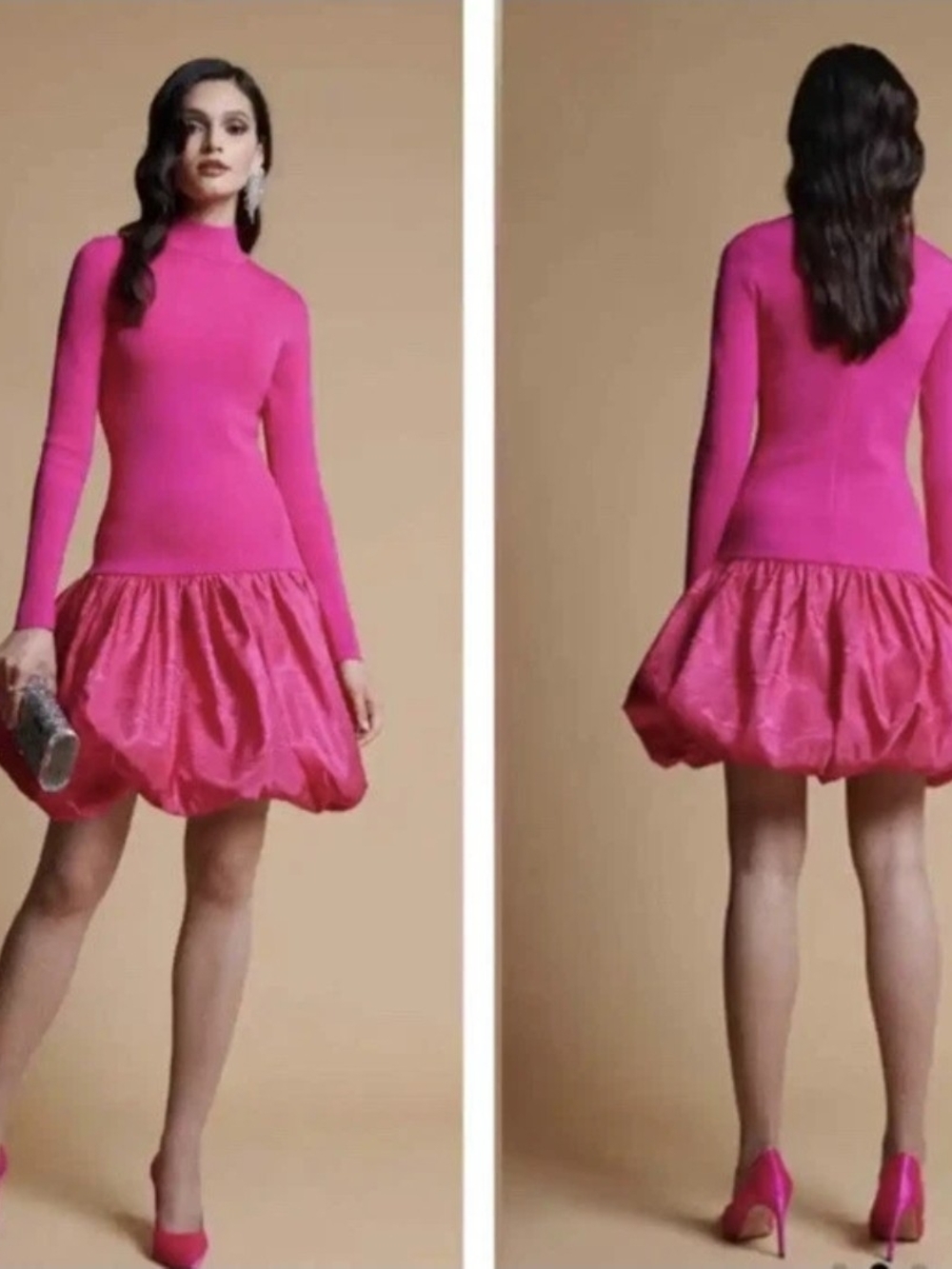 Rachel Parcell Hot Pink Bubble Skirt Dress Long Sleeve Barbie Core Womens m NWT